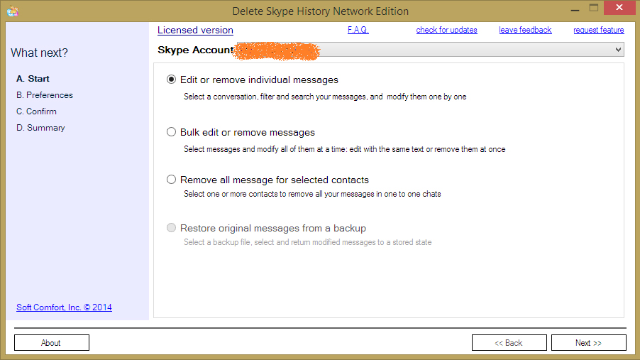 delete skype account history