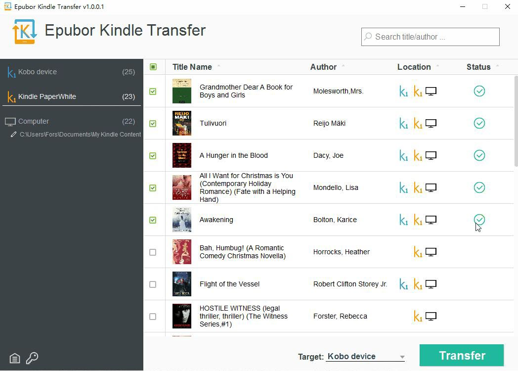 kindle transfer via computer folders