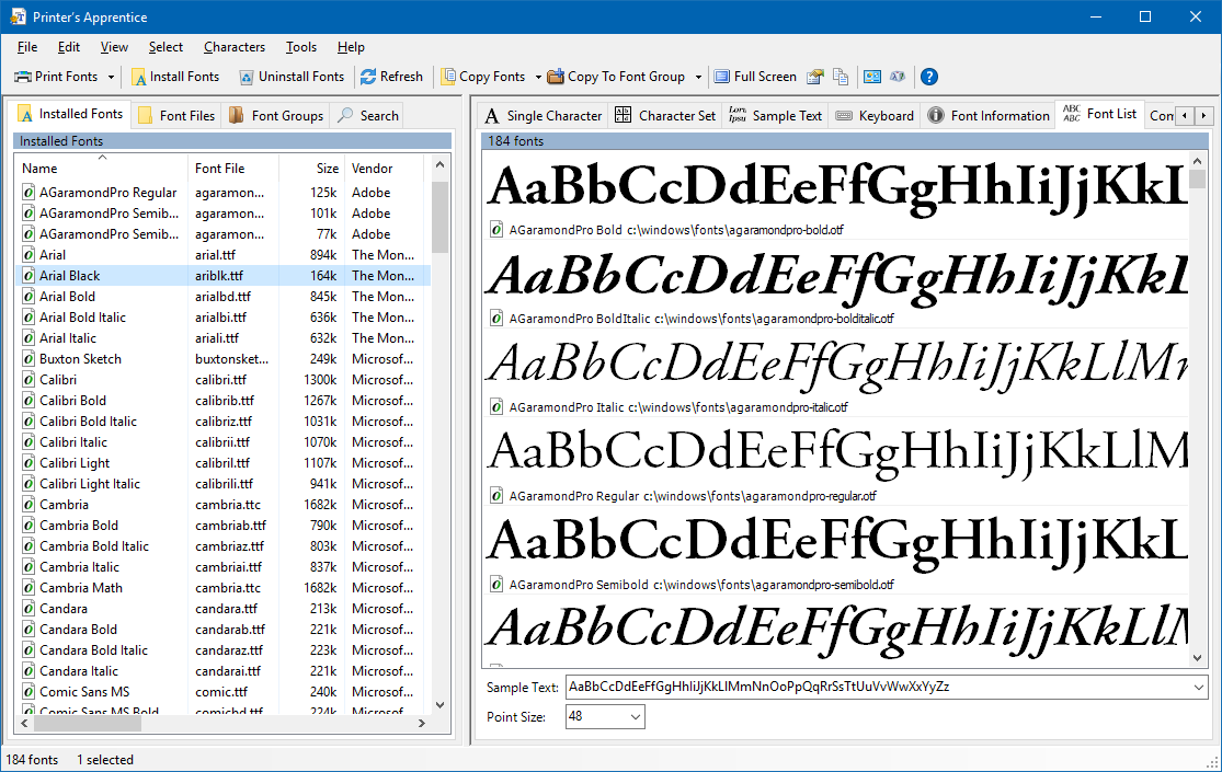 font viewer windows 10 free